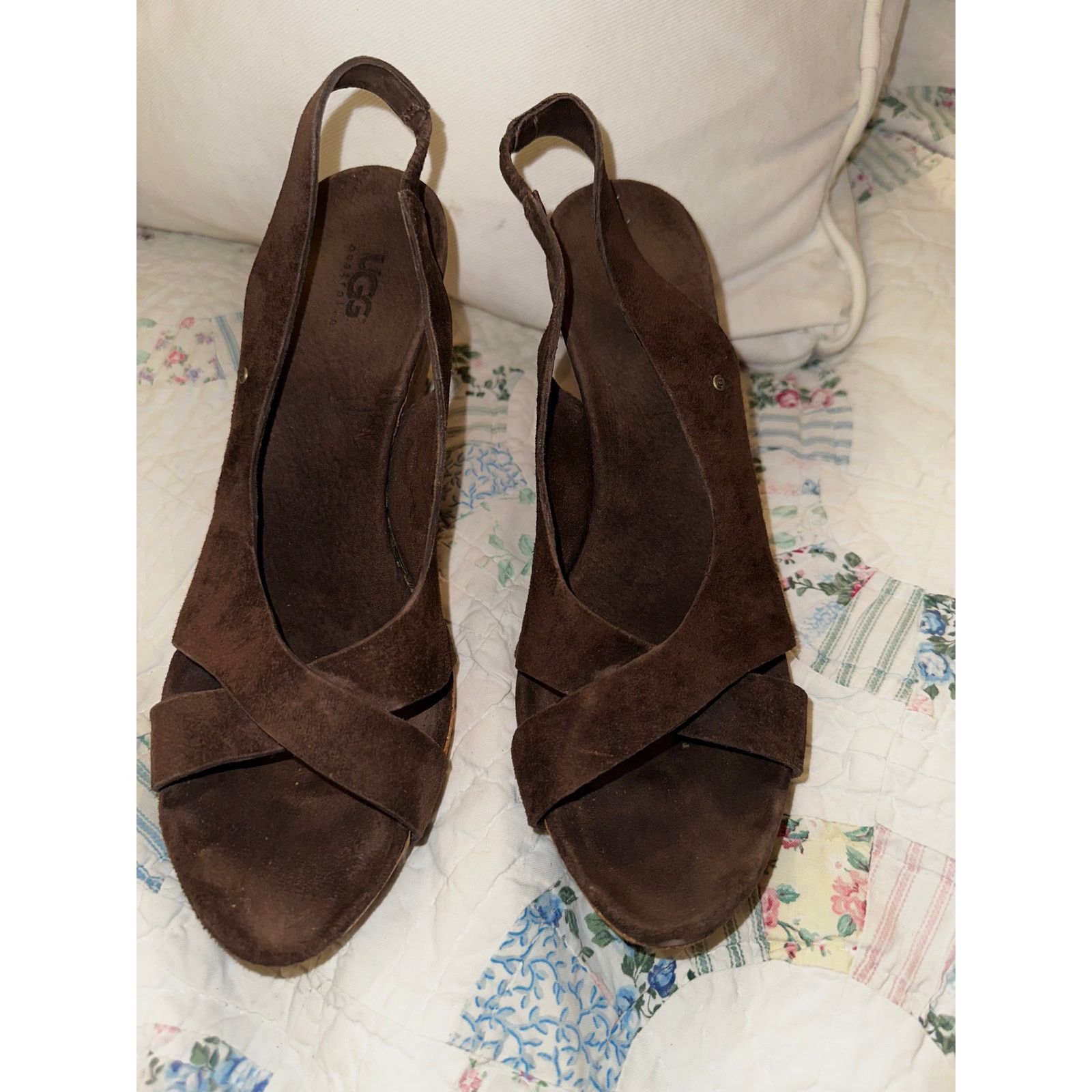 Ugg UGG BROWN SUEDE WEDGE SANDALS Size US 7.5 / IT 37.5 - 3 Thumbnail
