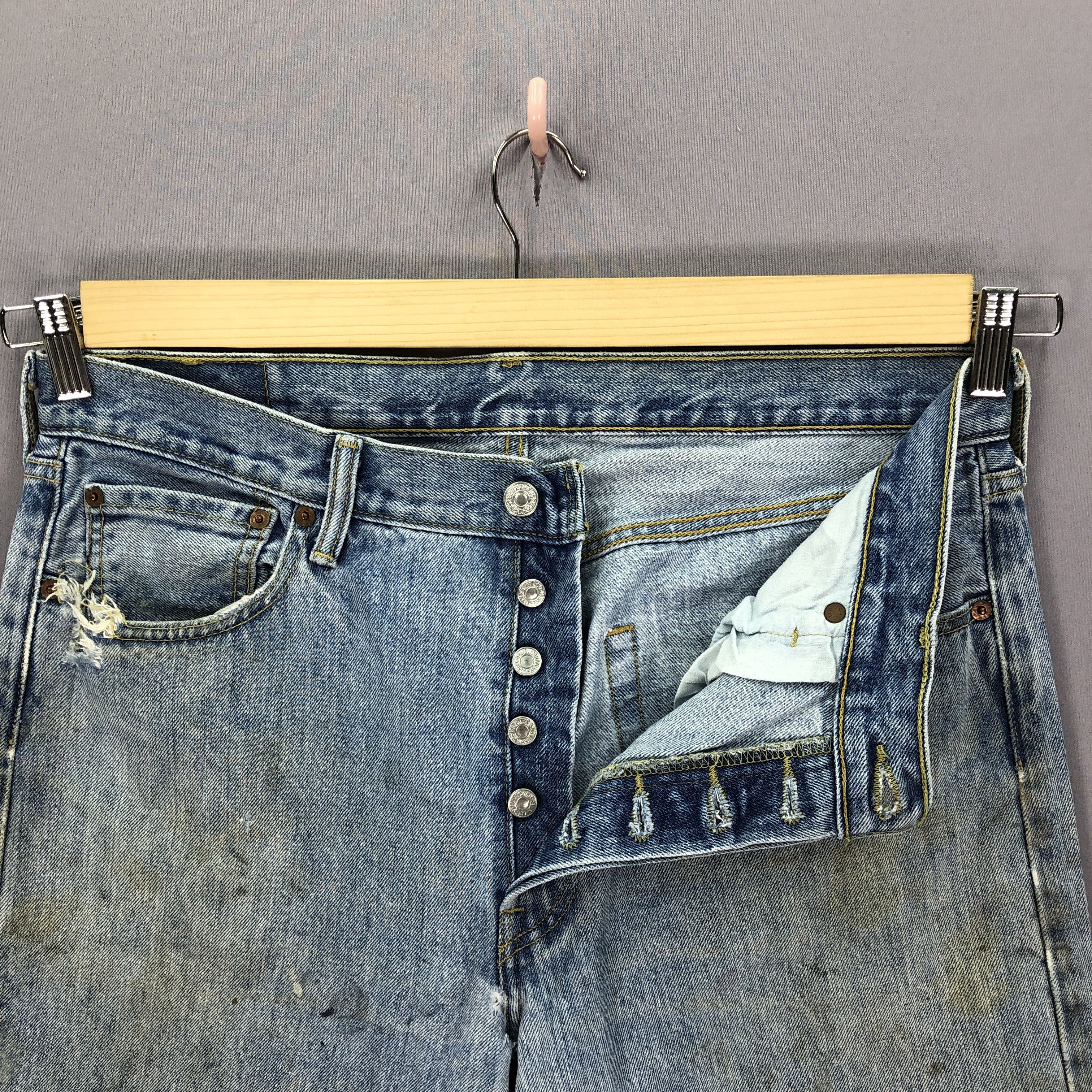 Jean Vintage Dirty Levis 501 Faded Jeans Levi's Light Wash Denim Size US 34 / EU 50 - 10 Thumbnail