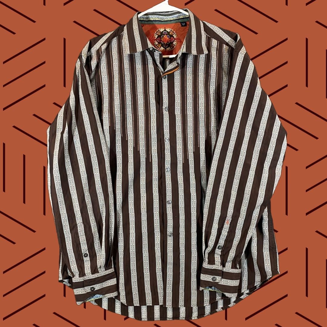Robert Graham VINTAGE Robert Graham Shirt Mens XL Long Sleeve Collared Button-Up Cotton Brown Gray Striped Casual Size US XL / EU 56 / 4 - 1 Thumbnail