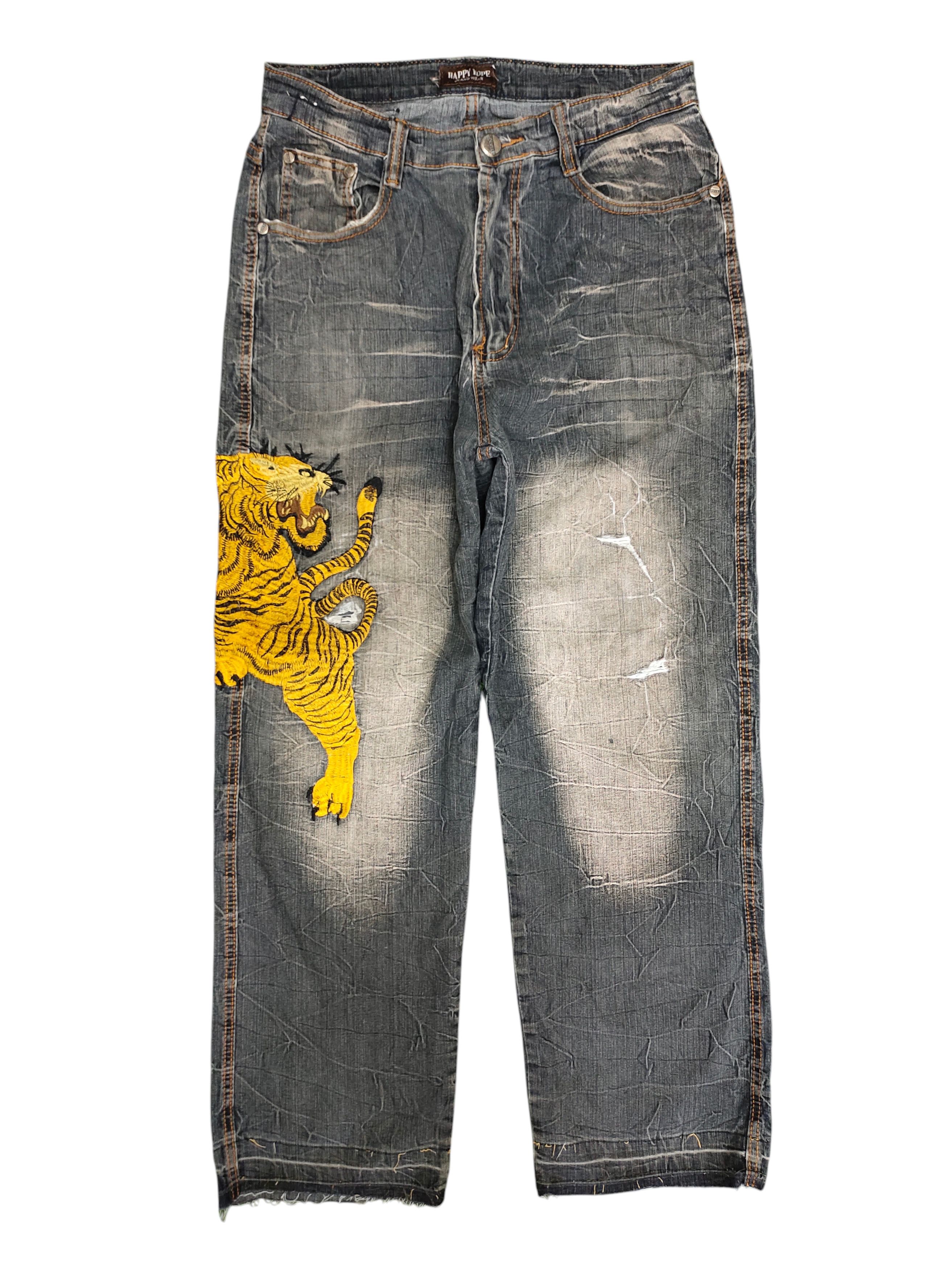 Karakuri Tamashii Vintage Sukajan Tiger Embroidered Distress Denim Jeans Size US 30 / EU 46 - 1 Thumbnail