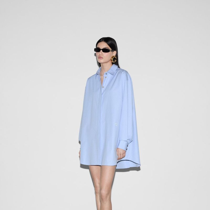 Gucci oc11z1125 Striped Heavy Cotton Poplin Shirt in Light Blue Size S / US 4 / IT 40 - 8 Thumbnail