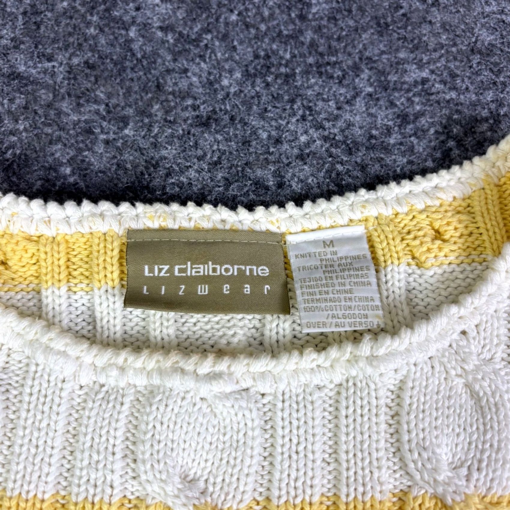 Liz Claiborne Liz Claiborne Yellow White Stripe Cable Knit Sweater Pullover Top Women's M Shirt/Top Pullover Knit Crew Neck Long Sleeve Casual Vintage: No Size M / US 6-8 / IT 42-44 - 6 Thumbnail