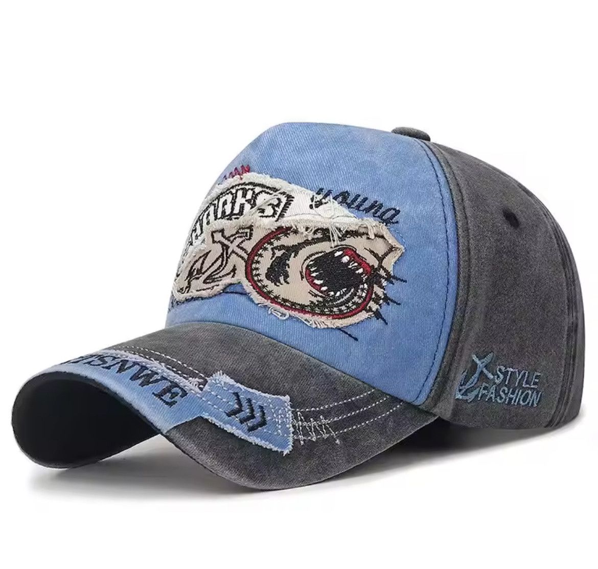 Other Retro Washed Denim Embroidery Shark Cap Size ONE SIZE - 1 Thumbnail