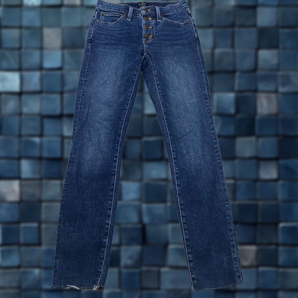 J.Crew J.CREW Jeans Womens 24 Blue Denim Dark Wash High Rise Skinny Raw Hem Shirt Moms? Size 42" / US 20 - 1 Thumbnail