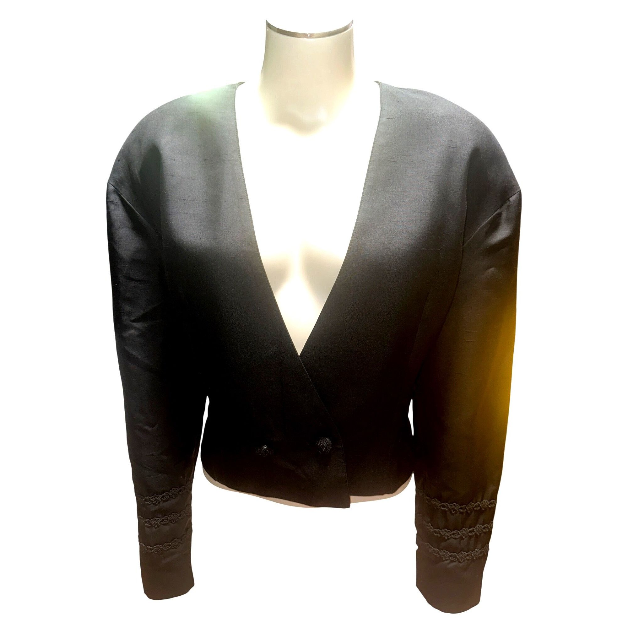 Other Eleanor P Brenner 10 Vintage Black Silk Jacket Cropped Blaze Size L / US 10 / IT 46 - 12 Thumbnail