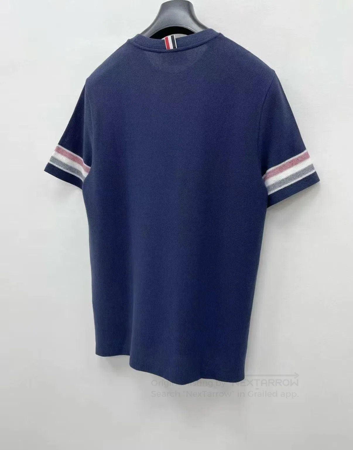 Thom Browne Blue Short-Sleeve Shirt with Stripe Accents. Size US L / EU 52-54 / 3 - 7 Thumbnail
