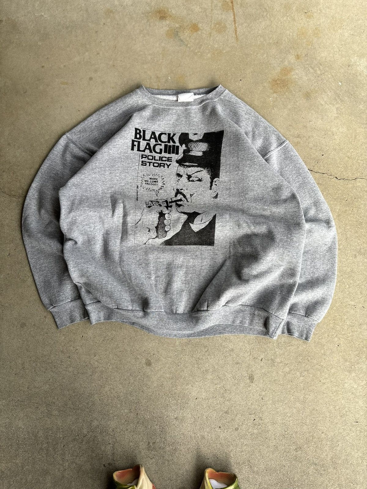 Band Tees Vintage 90s Black Flag Police Story Heather Grey Sweater Size US XL / EU 56 / 4 - 1 Thumbnail