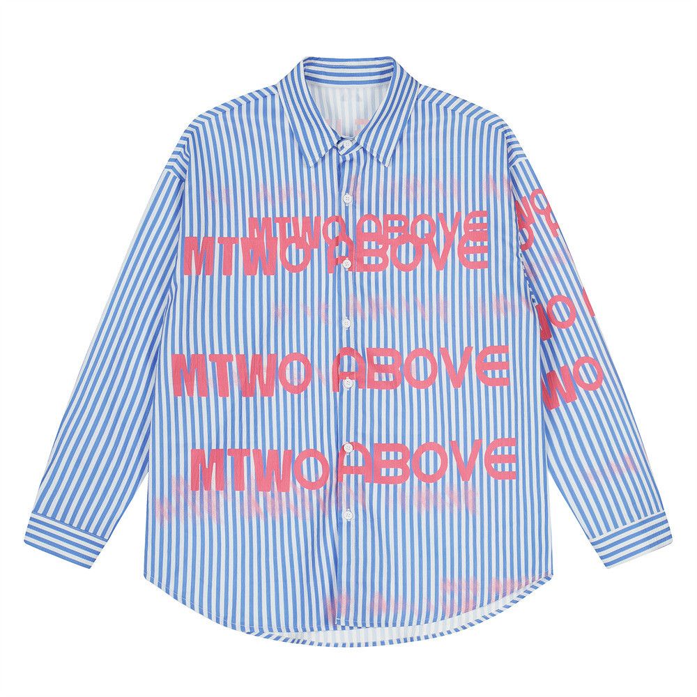 Vintage Men's loose casual hip-hop letter print long-sleeved shirt Size US M / EU 48-50 / 2 - 1 Thumbnail