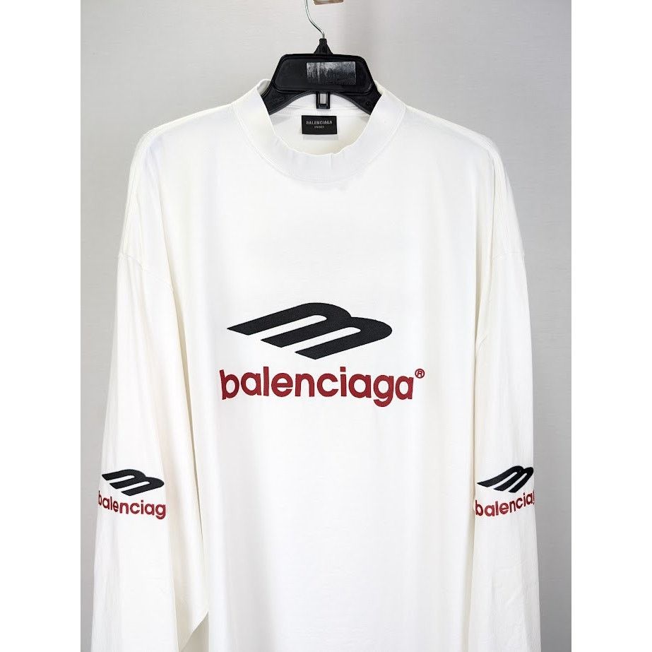 Balenciaga o1rshd1 Q:2 / Oversize Long Sleeve T-Shirt in White Size US XL / EU 56 / 4 - 4 Thumbnail