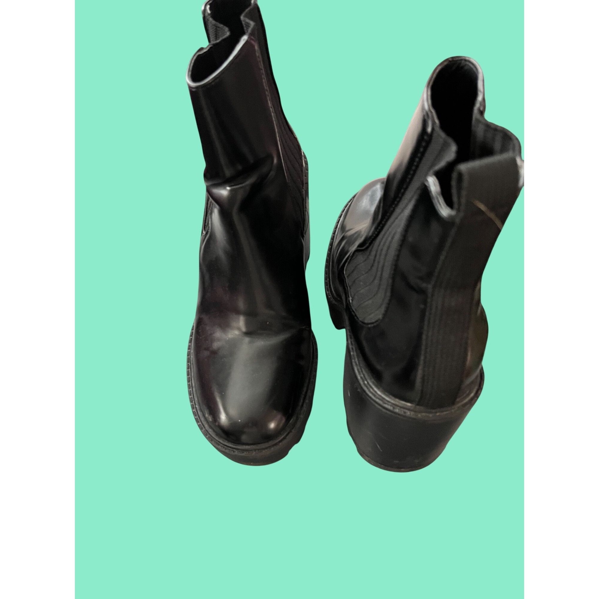 Zara Black Chunky Heel Chelsea Ankle Boots With Elastic Sides Zar Size US 7 / IT 37 - 2 Thumbnail