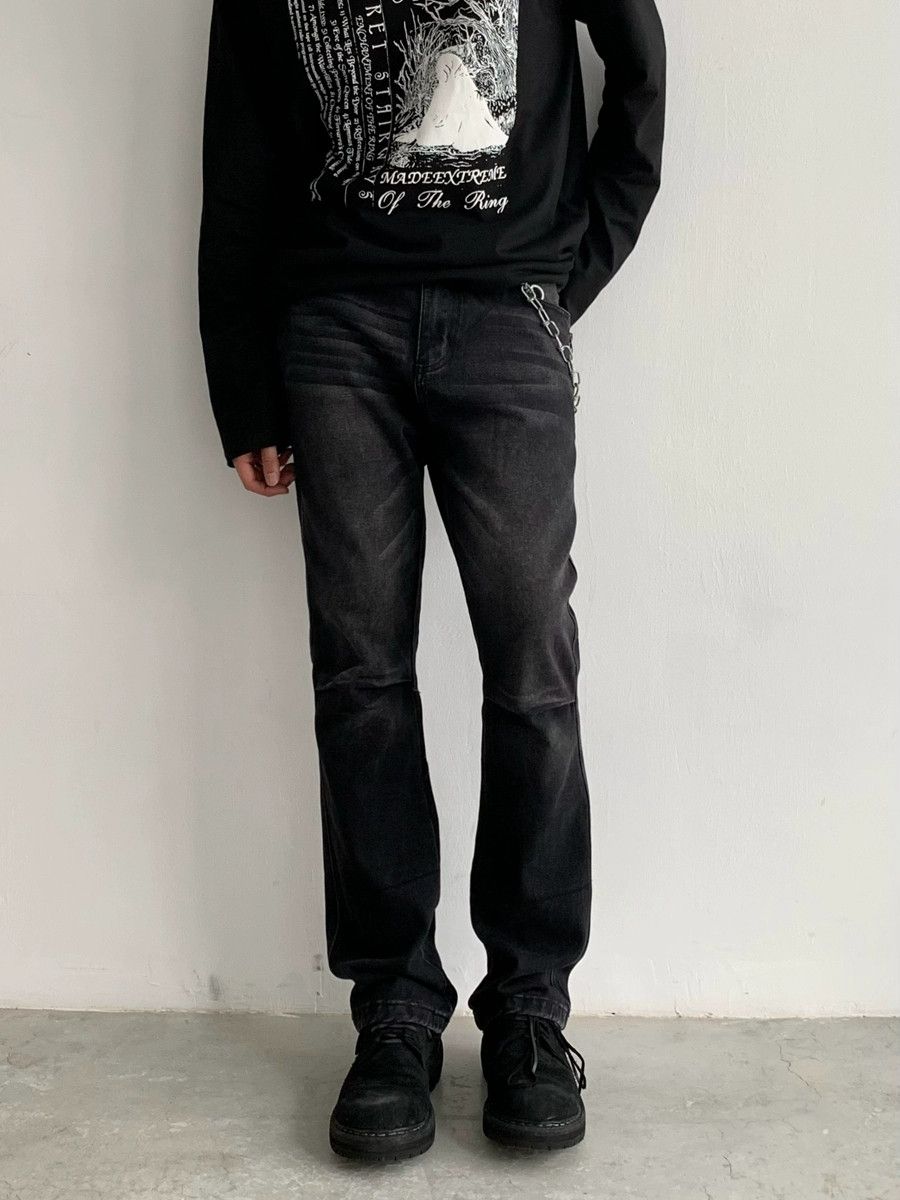 pleated washed faded flared yuppie jeans