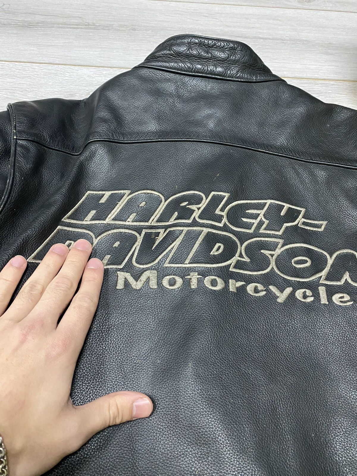 Vintage Harley Davidson big logo vintage leather racing jacket Size US XL / EU 56 / 4 - 11 Thumbnail