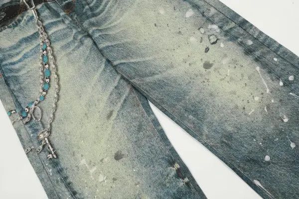 Japanese Brand Emi High Street Washed Loose Wide Leg Inkjet Printed Jeans Size US 32 / EU 48 - 6 Thumbnail