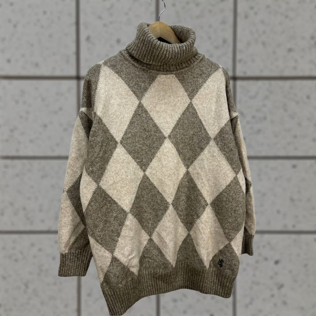 Pringle Of Scotland Pringle of Scotland x H&M Beige Sweater Wool Blend High Neck Sz M Womens Argyle Knit Size M / US 6-8 / IT 42-44 - 1 Thumbnail