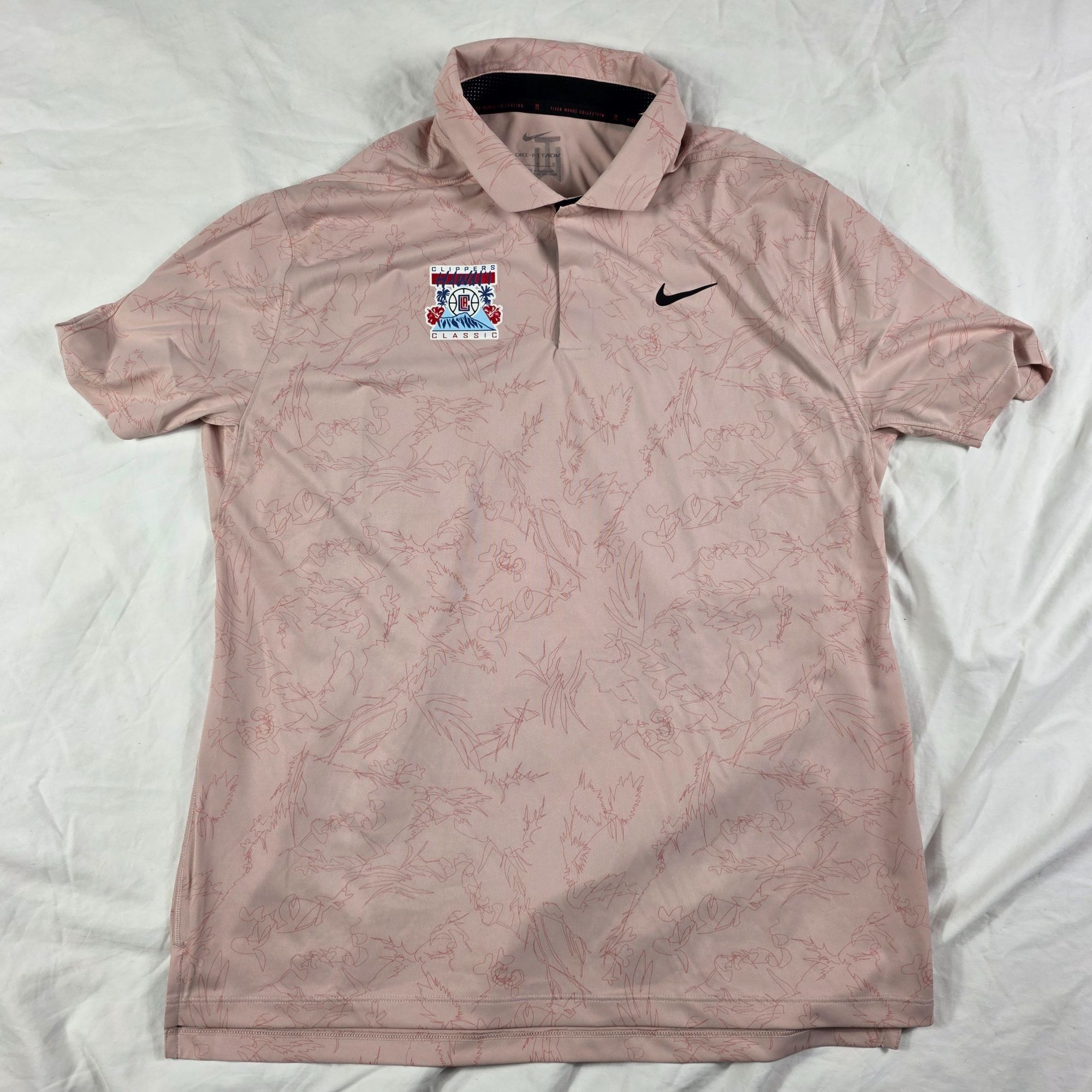 Nike Tiger Woods Mens Size Large Pink Polo Shirt Hawaii Clip