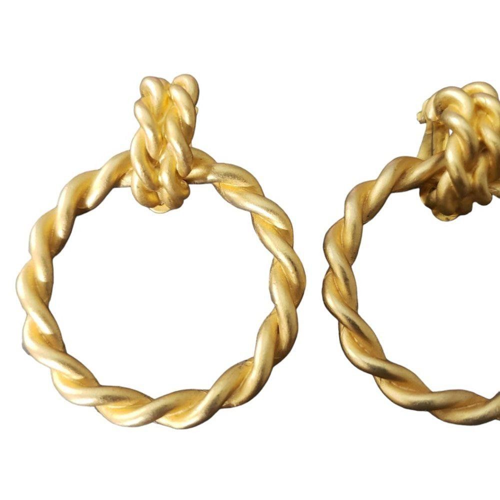 Designer Vintage Gold Tone Hoop Door Knocker Clip Earrings 1.5" Size ONE SIZE - 2 Thumbnail