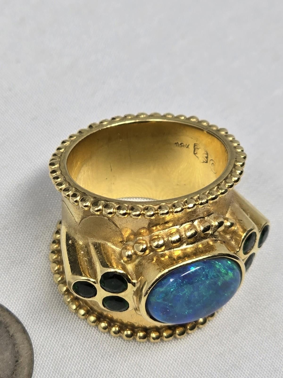 Other 22g Paula Crevoshay 18k Gold Black Opal Tsavorite Ring Size ONE SIZE - 8 Thumbnail