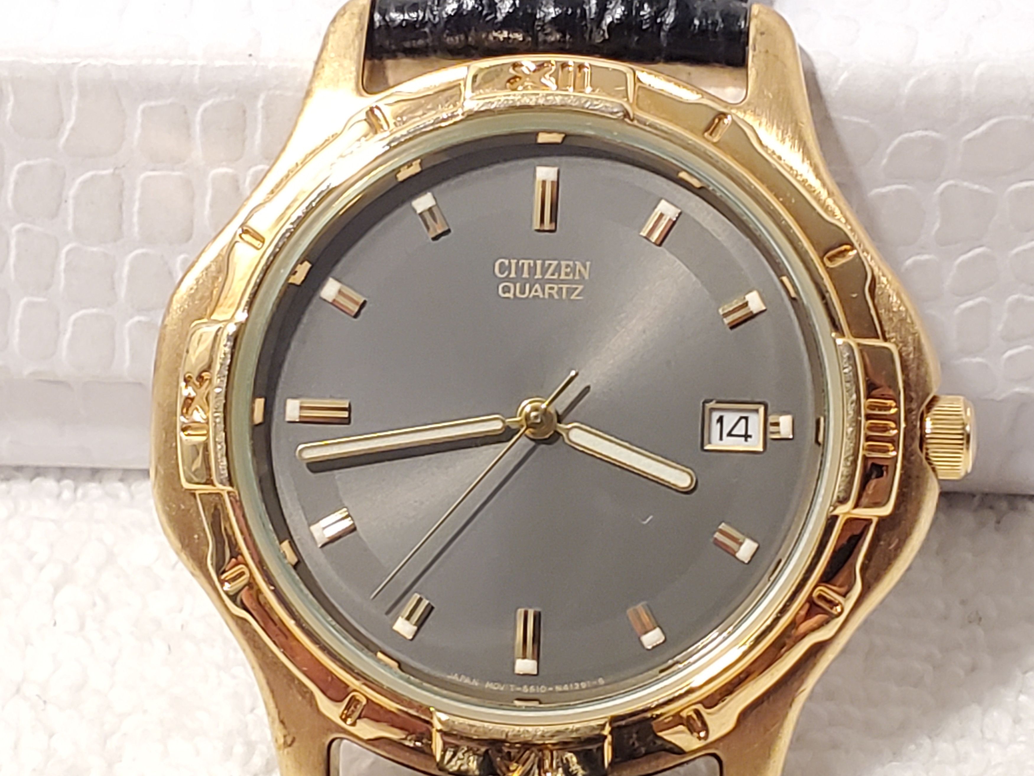 Citizen Vintage Citizen Men's Black Dial Date Watch Leather Strap SS Size 36 - 3 Thumbnail