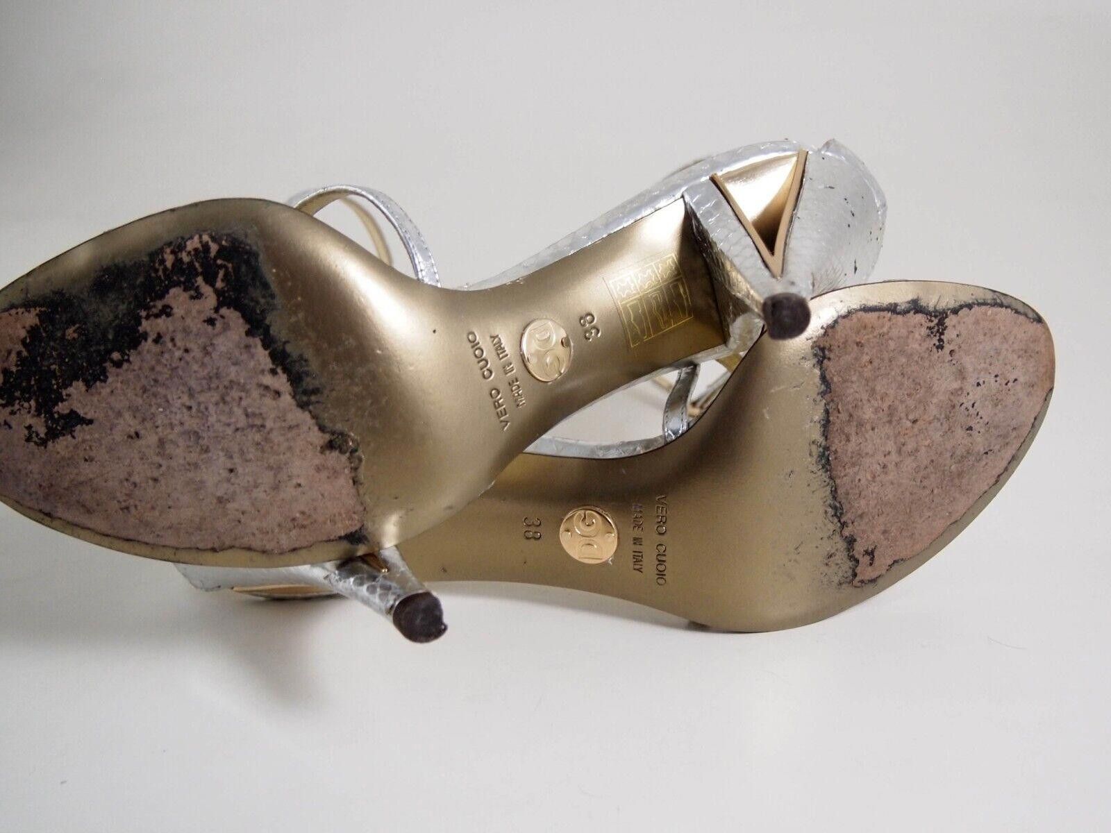 Designer Dolce Gabbana Strappy Sandals Silver Leather US 8 EU 38 $680 Size US 8 / IT 38 - 7 Thumbnail