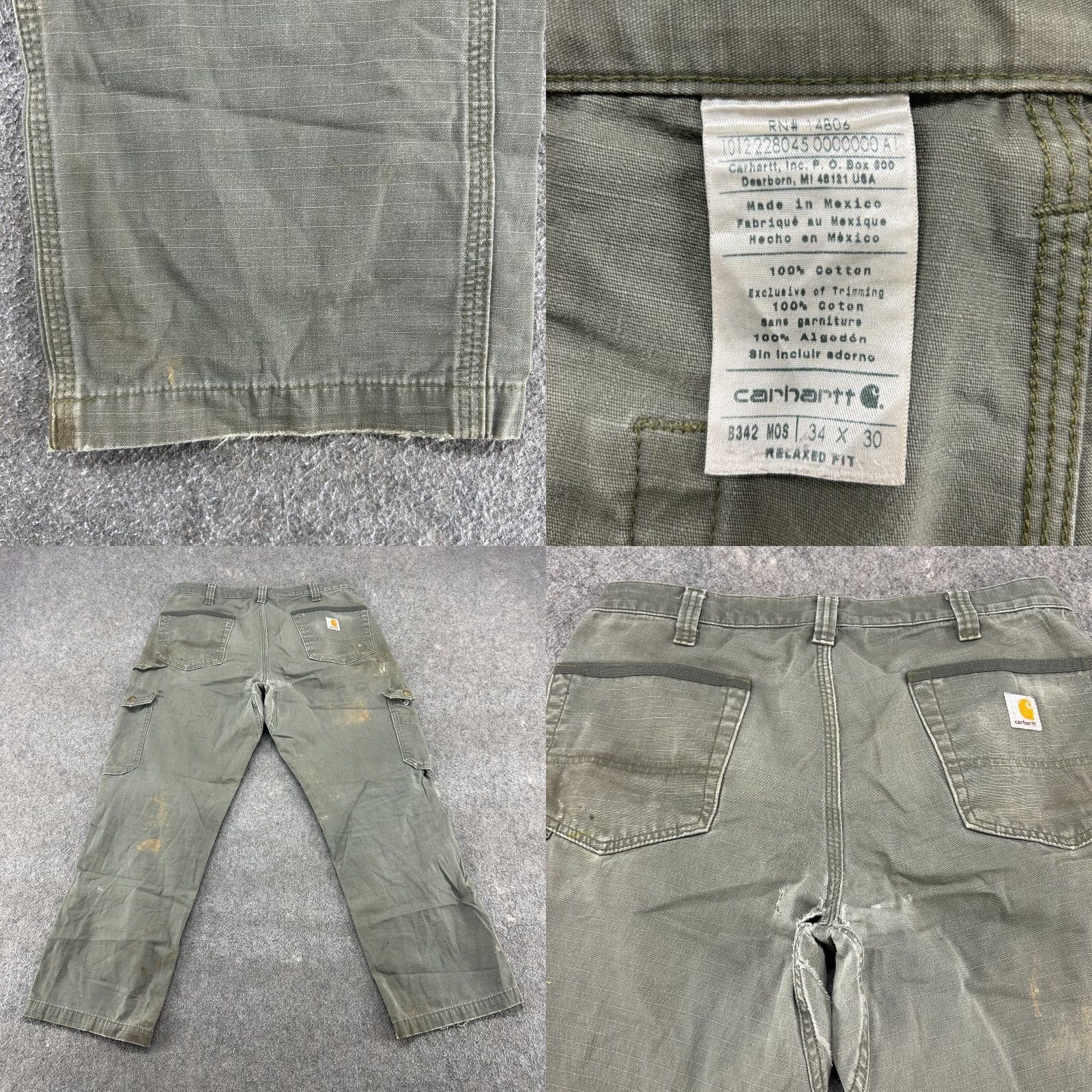 Carhartt VINTAGE Carhartt Pants Mens 34x29 Green Cargo Ripstop Relaxed Workwear Thrashed B342 MOS Size US 34 / EU 50 - 8 Thumbnail