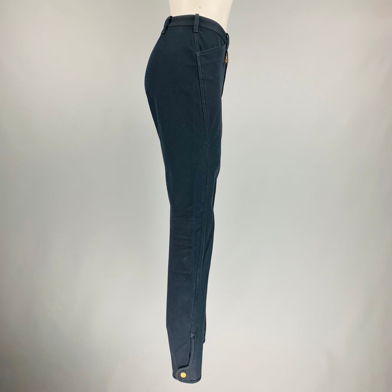 Ralph Lauren Size 8 Navy Cotton Elastane Patchwork Suede Casual Pants Size 30" / US 8 / IT 44 - 3 Thumbnail