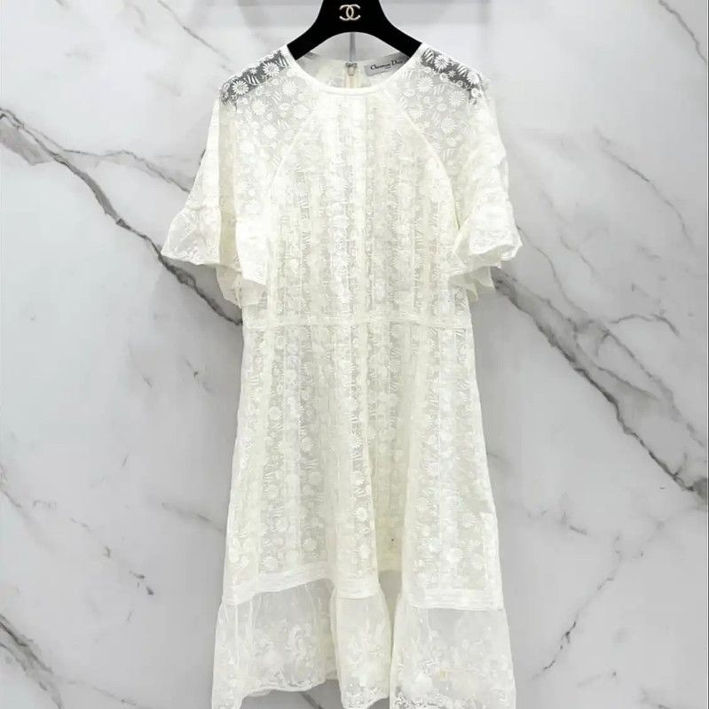 Dior Dior White Cotton Blend Short Sleeve Dress 0089 Size M / US 6-8 / IT 42-44 - 1 Thumbnail