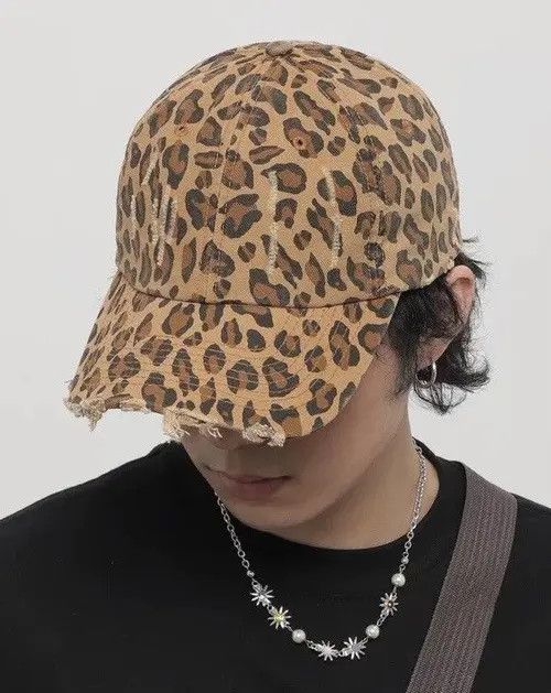 Other Retro punk vintage leopard distressed raw cap hat Size ONE SIZE - 1 Thumbnail