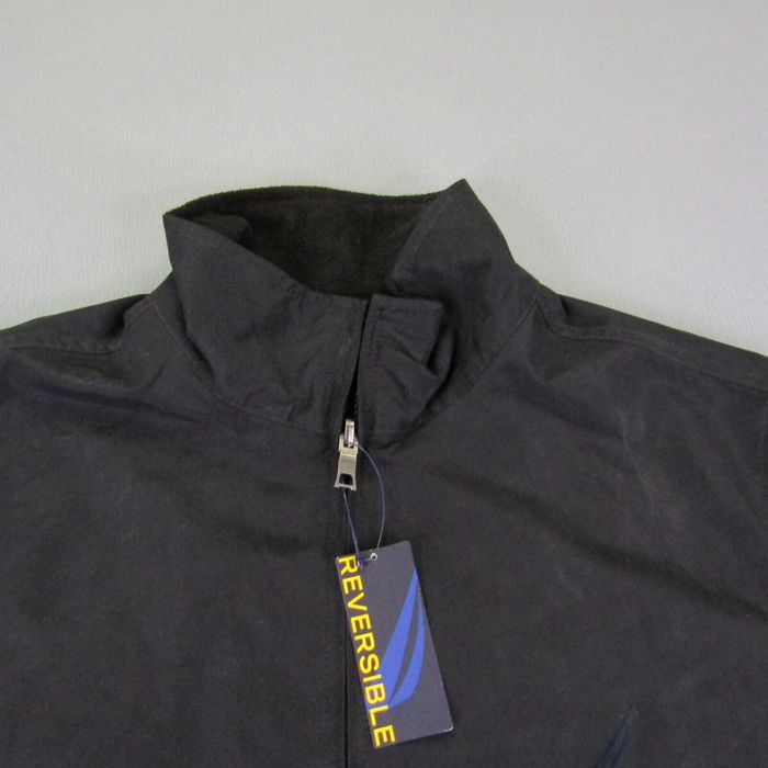 Vintage 90s Nautica Sport Reversible Fleece Jacket Hooded Mens Size S