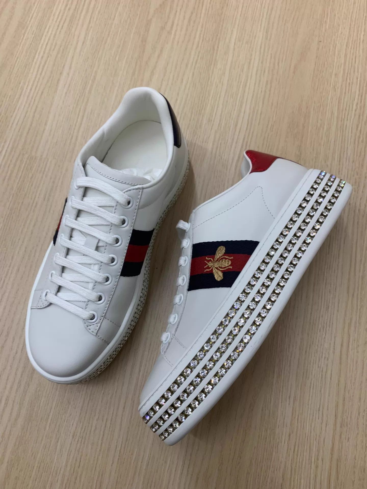 Gucci Gucci Blue Red Bee Crystal Sneaker Size 36 Unworn Size US 5.5 / IT 35.5 - 2 Thumbnail