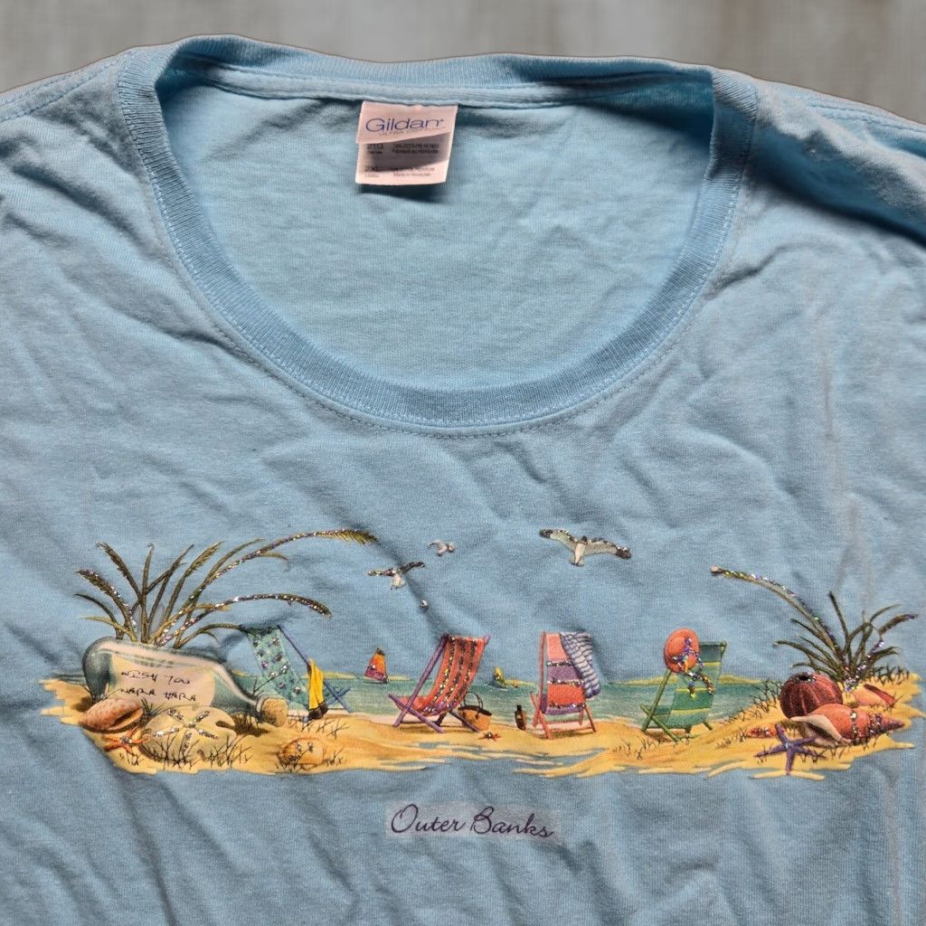 Gildan VINTAGE Outer Banks OBX North Carolina Beach T-Shirt Womens 2XL Blue Casual Short Sleeve Size XXL / US 16-18 / IT 52-54 - 1 Thumbnail