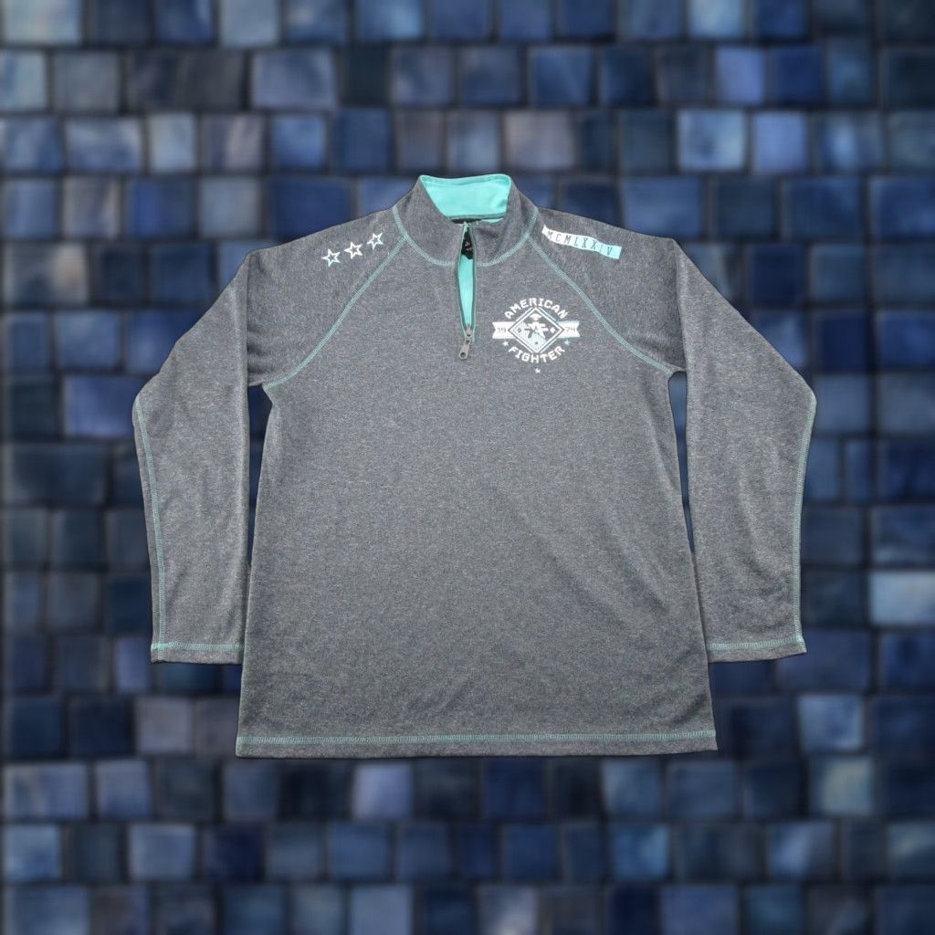 Vintage American Fighter Shirt Men's L Long Sleeve Pullover 1/4 Zip Grunge MMA Y2K Gray Size US L / EU 52-54 / 3 - 1 Thumbnail