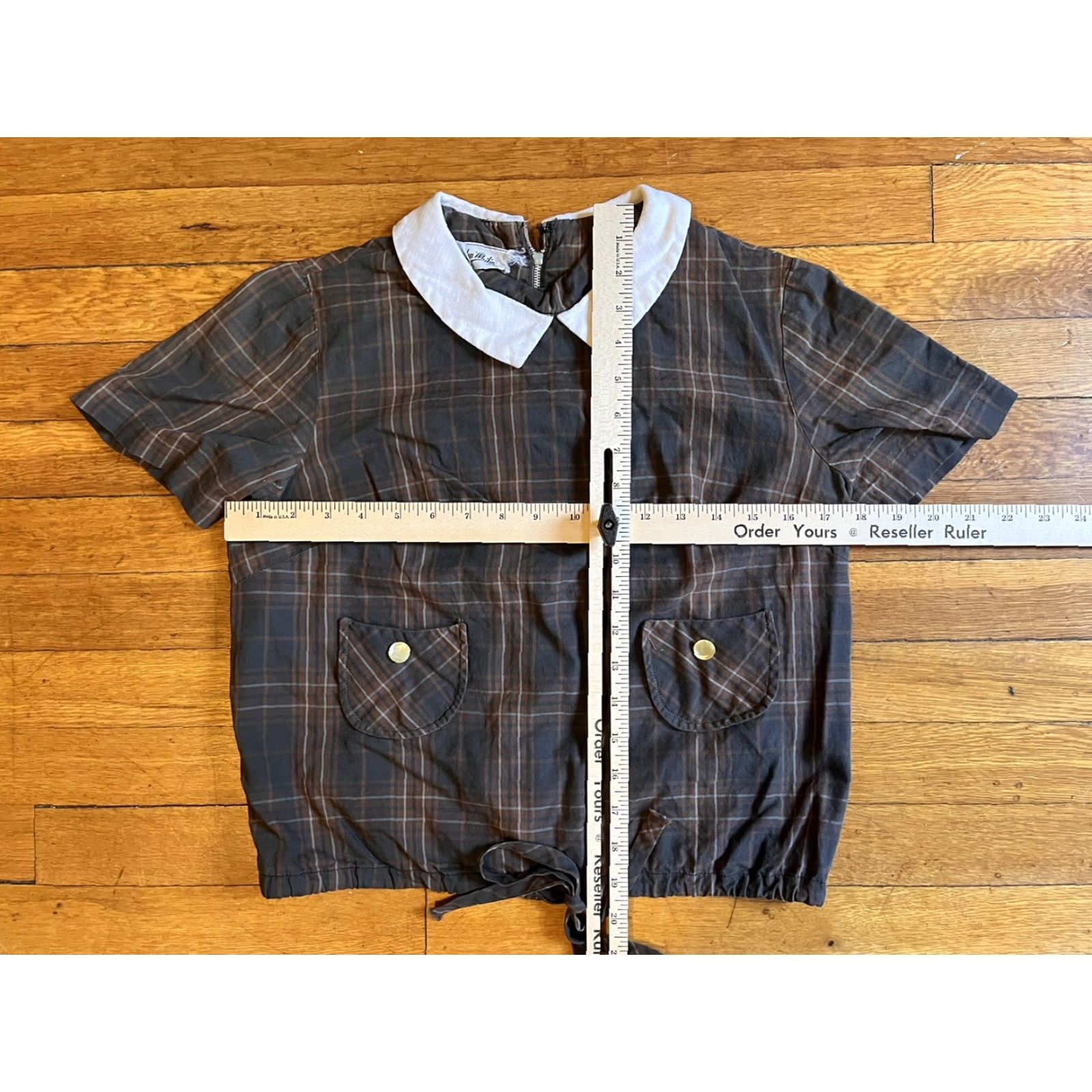 Vintage VINTAGE Helen Whiting Skirt Suit Set Brown Tartan Plaid Peter Pan Collar 60s Womens Small S Cotton Mod/GoGo Size 42" / US 20 - 7 Thumbnail