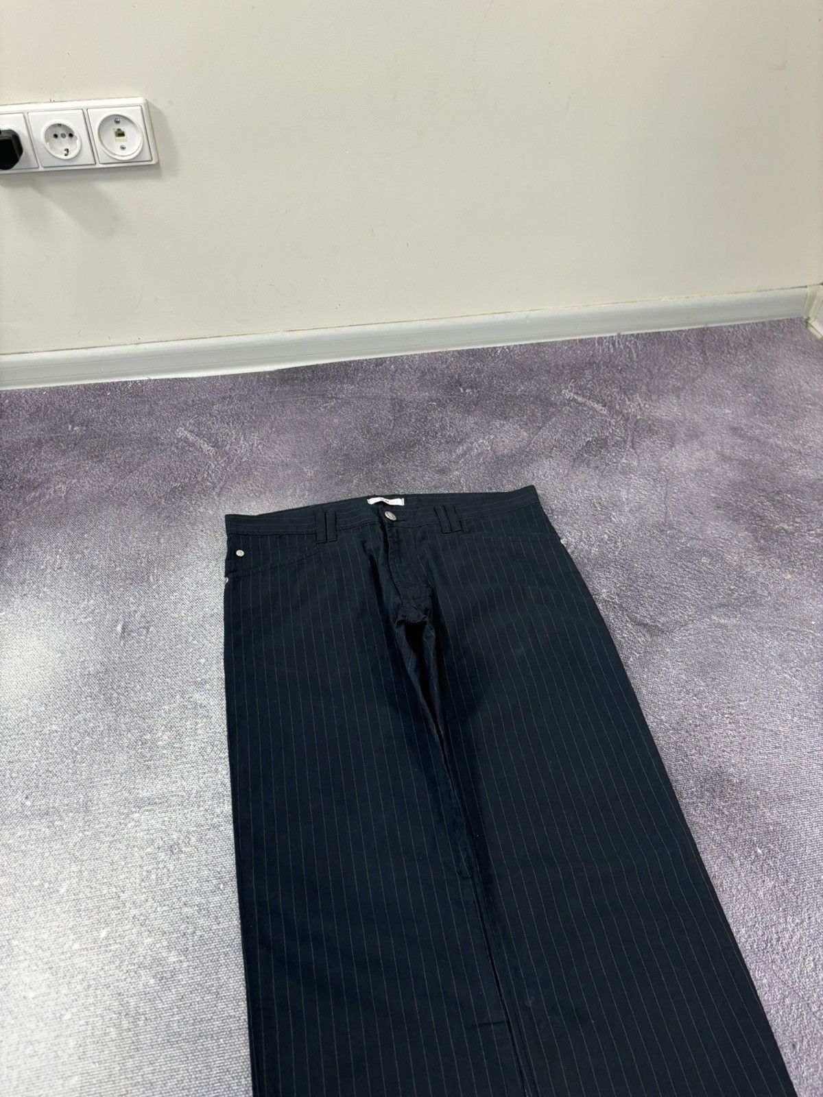 Versace Jeans Couture Versace Jeans Couture Women’s Pinstripe Navy Cotton Pants Size 32" / US 10 / IT 46 - 4 Thumbnail