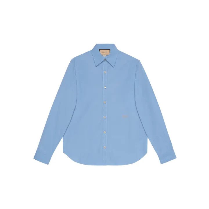 Gucci Gucci SS23 Blue Logo Embroidered Long Sleeve Shirt Size US M / EU 48-50 / 2 - 1 Thumbnail