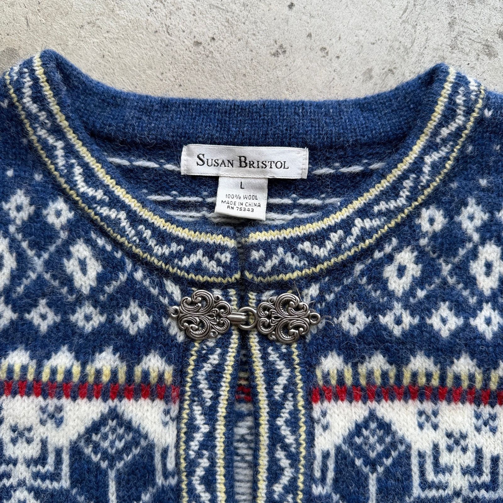 Other Vintage Y2K 100% Wool Nordic Fair Isle Clasp Cardigan L Size L / US 10 / IT 46 - 4 Thumbnail