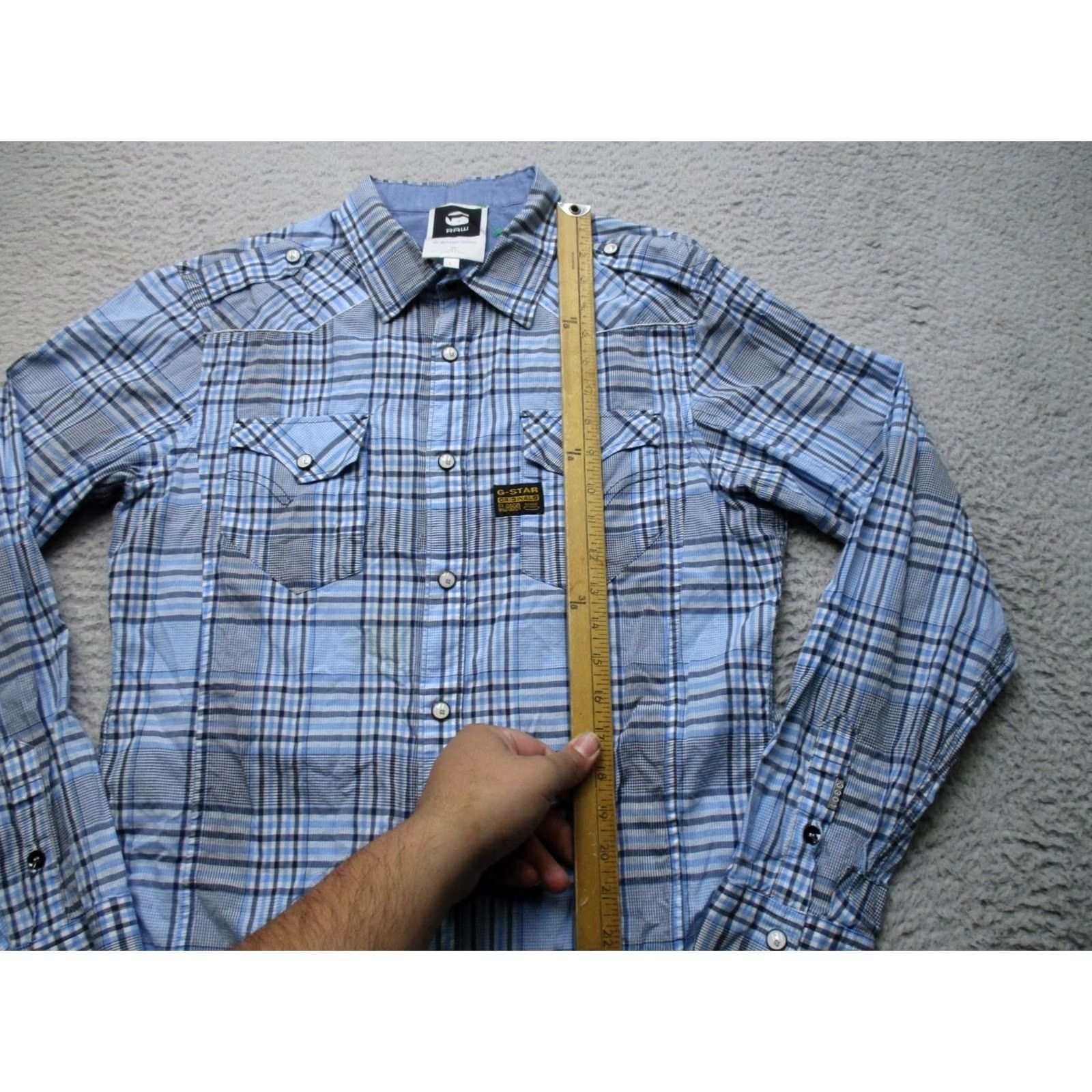 Vintage G-Star RAW Shirt Mens L Blue Plaid Long Sleeve Button Up Size US L / EU 52-54 / 3 - 5 Thumbnail
