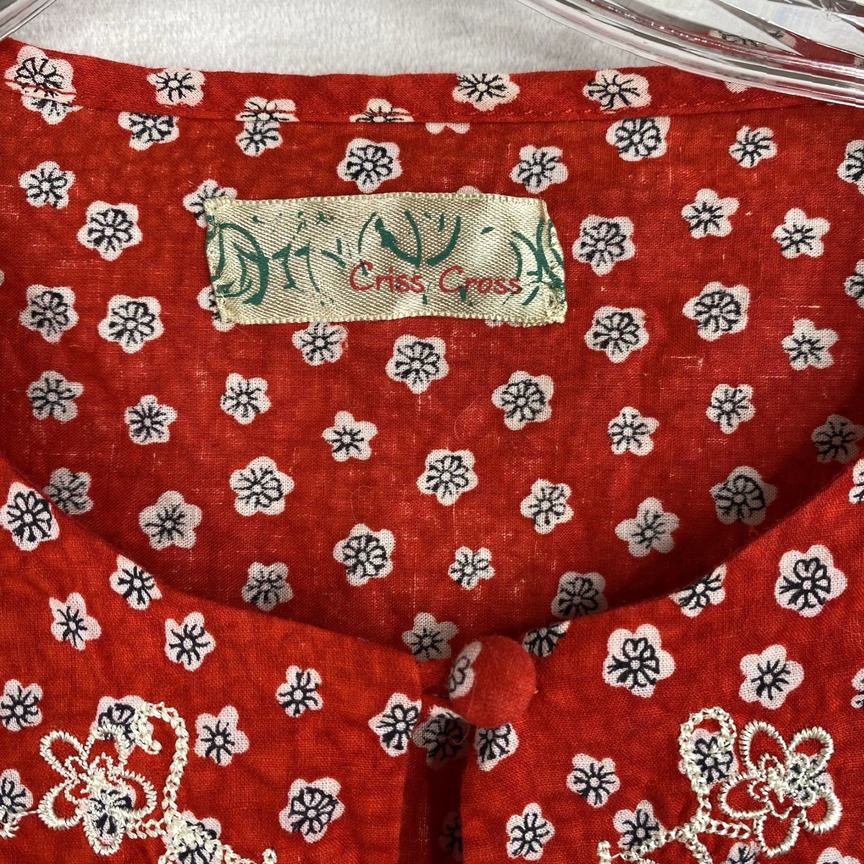 Vintage VINTAGE Criss Cross Top Y2K Sz L Boho Hippie Floral Embroidered Cottagecor Red Cotton Blouse Women Size L / US 10 / IT 46 - 5 Thumbnail