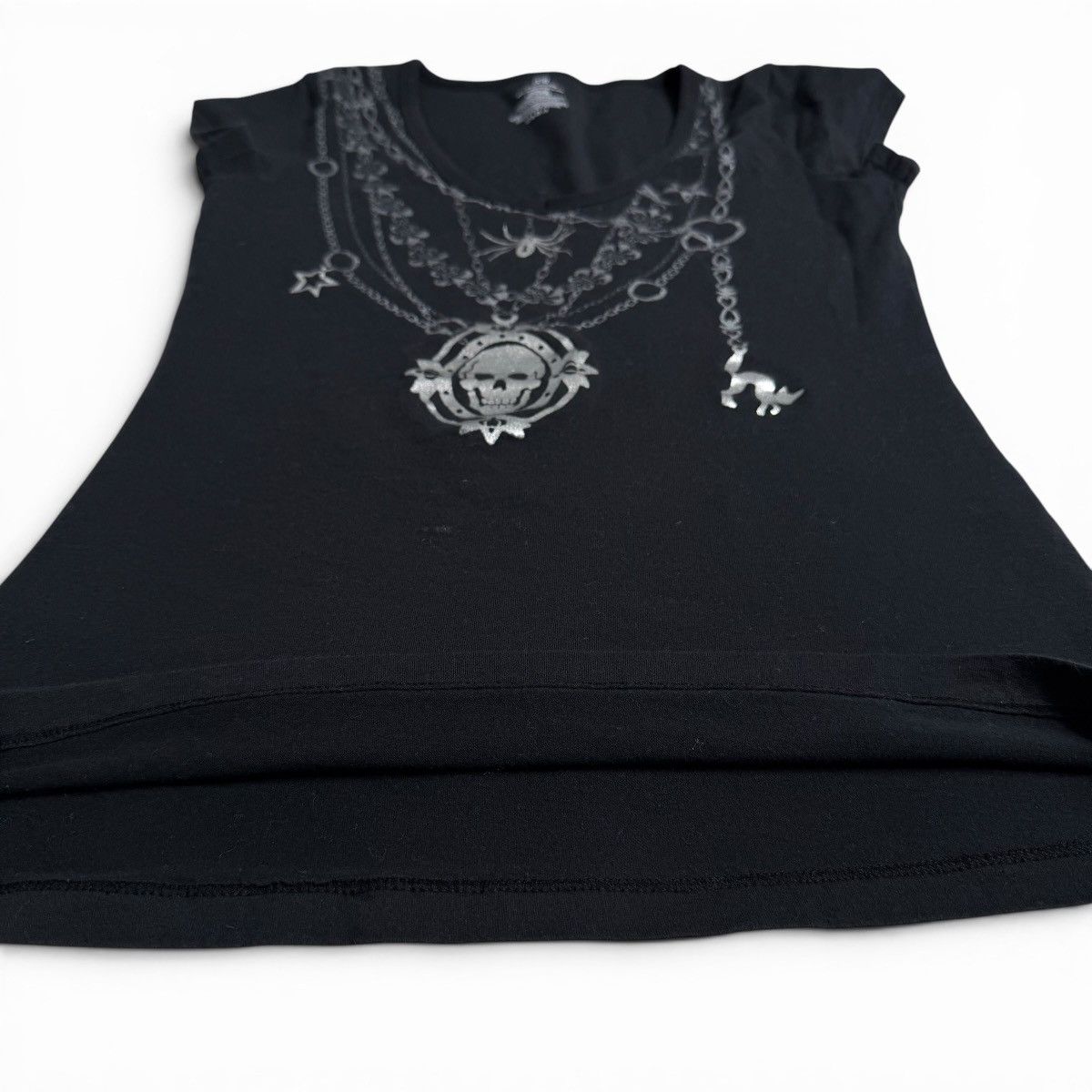 Other Y2K Emo Punk Black & Silver Graphic Layered Chains Baby Tee Size XS / US 0-2 / IT 36-38 - 10 Thumbnail