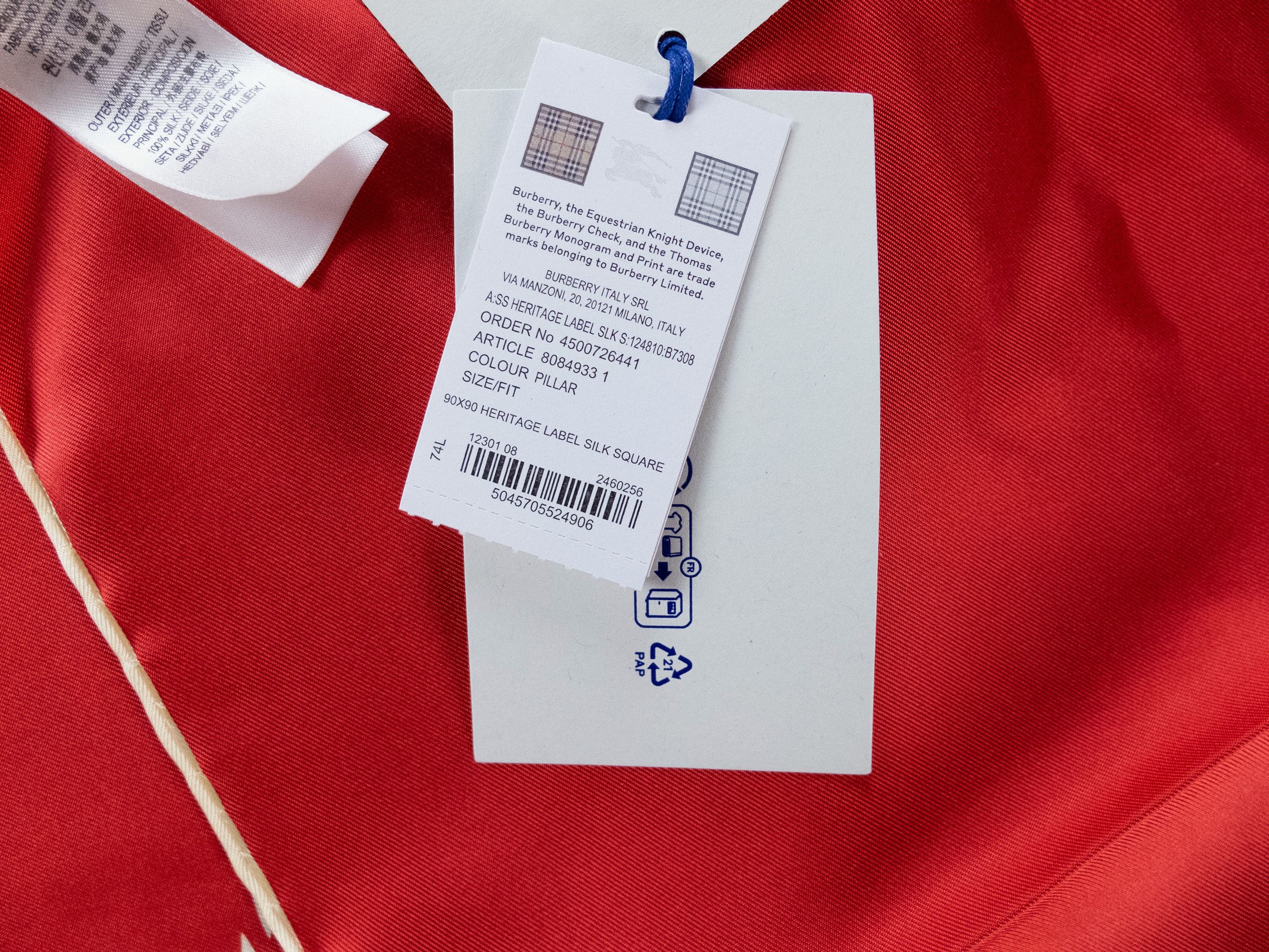 Burberry BURBERRY red white EKD knight logo print square silk scarf Size ONE SIZE - 4 Thumbnail
