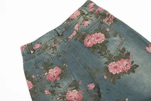 Jean Men's loose wide-leg rose print jeans Size US 32 / EU 48 - 7 Thumbnail