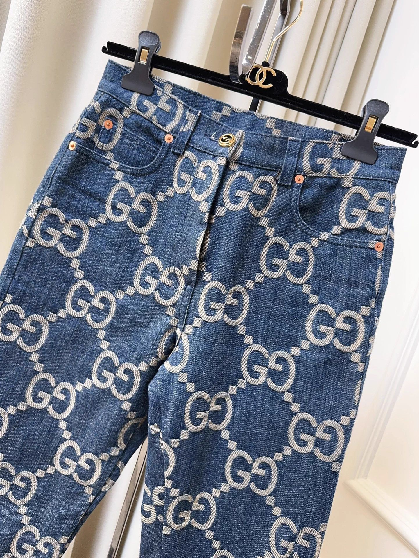 Gucci Gucci GG jacquard blue slim jeans 23 Size 23" - 3 Thumbnail