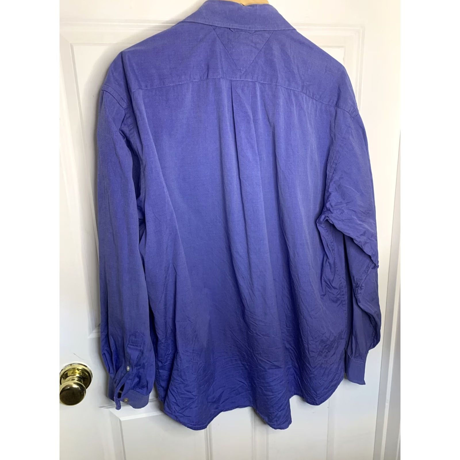 Tommy Hilfiger Tommy Hilfiger Button-Up Shirt Men XL 80s Blue 2 Ply Cotton Solid Collar Long Sleeve Dress Shirt Mens Size 46R - 7 Thumbnail