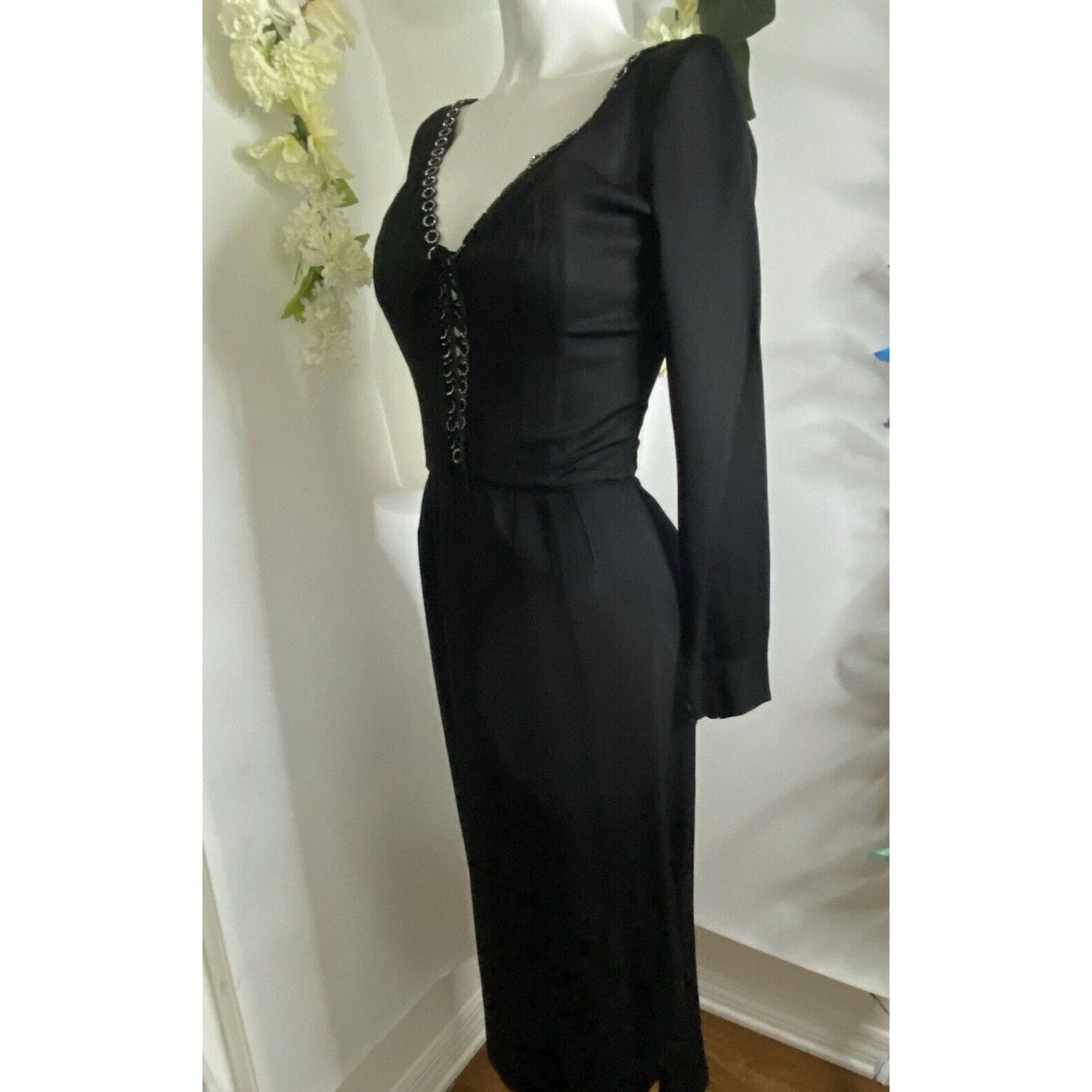 Vintage Vintage 1970s Jack Hartley Miami Black Corset Cocktail Midi Size XS / US 0-2 / IT 36-38 - 2 Thumbnail