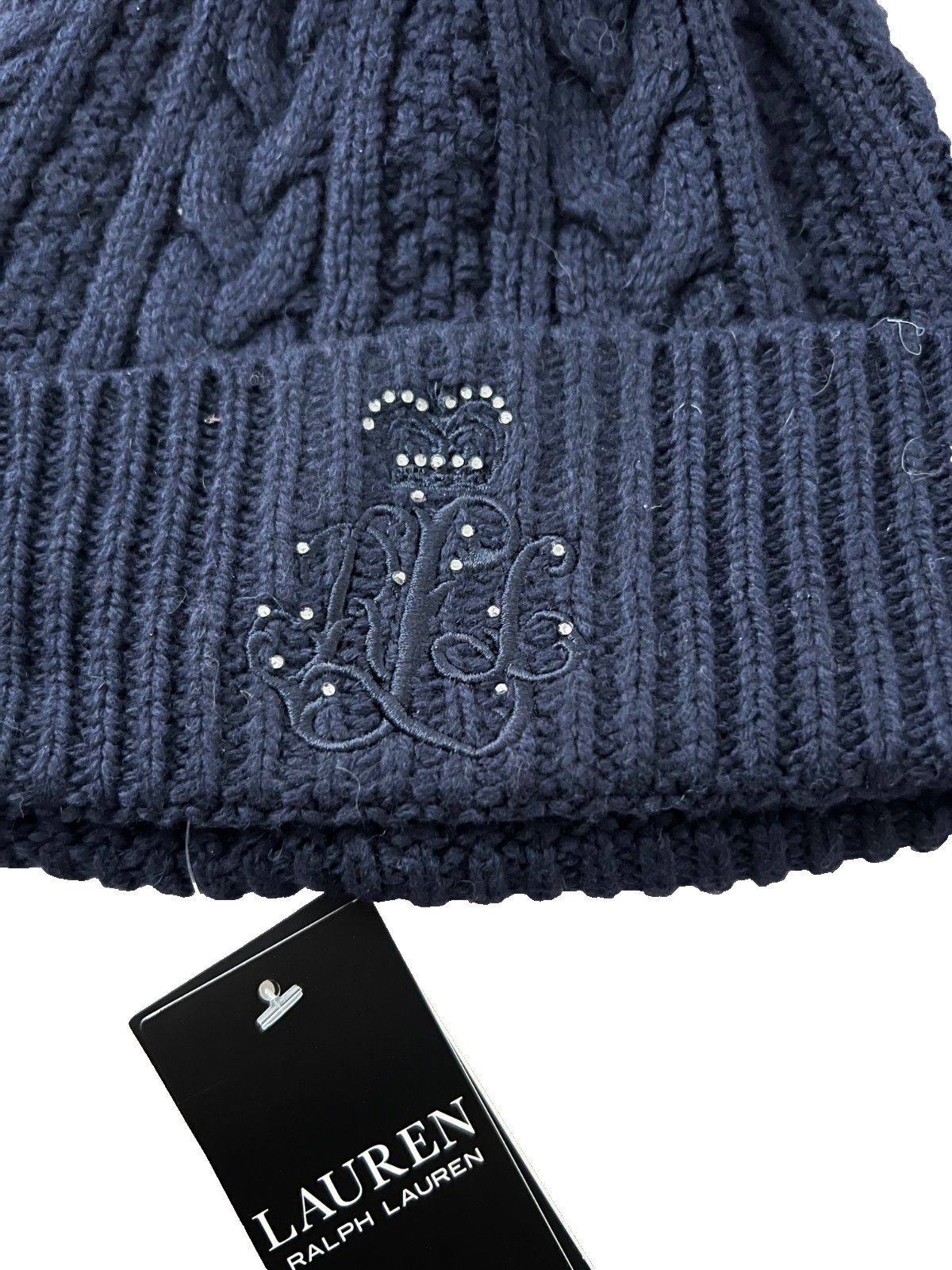 Ralph Lauren Lauren Ralph Lauren Embroidery Cable Pom Beanie Hat Navy Size ONE SIZE - 2 Thumbnail
