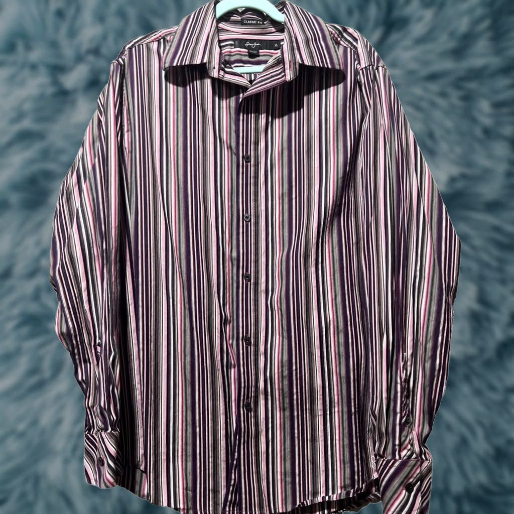 Sean John Shirt Mens XL Multicolored Striped Original Fit Long Sleeve Button-Up Collared Spread Neck Casual All Seasons Regular Fit Men’s