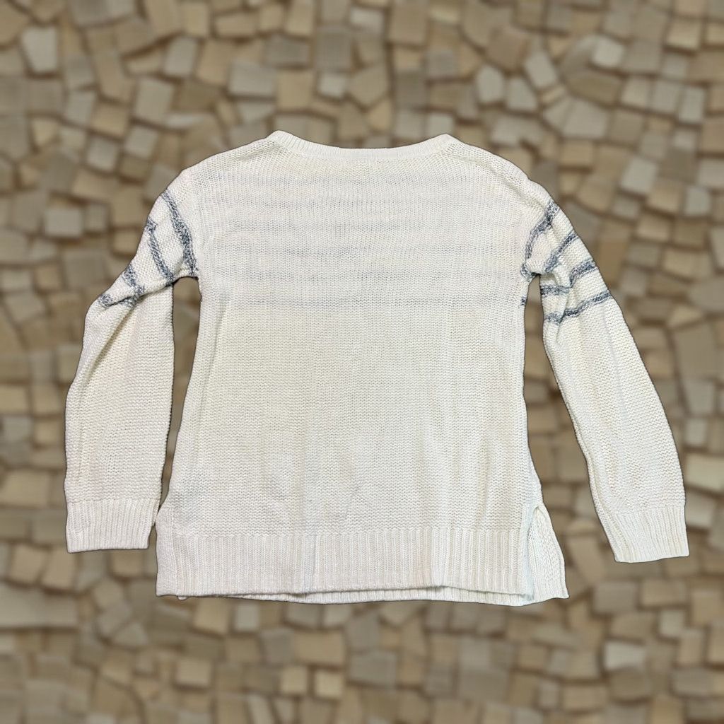 Vintage Maurices Sweater Women's Medium White Blue Pullover Knit Round Neck Long Sleeve Casual Regular Size M / US 6-8 / IT 42-44 - 1 Thumbnail