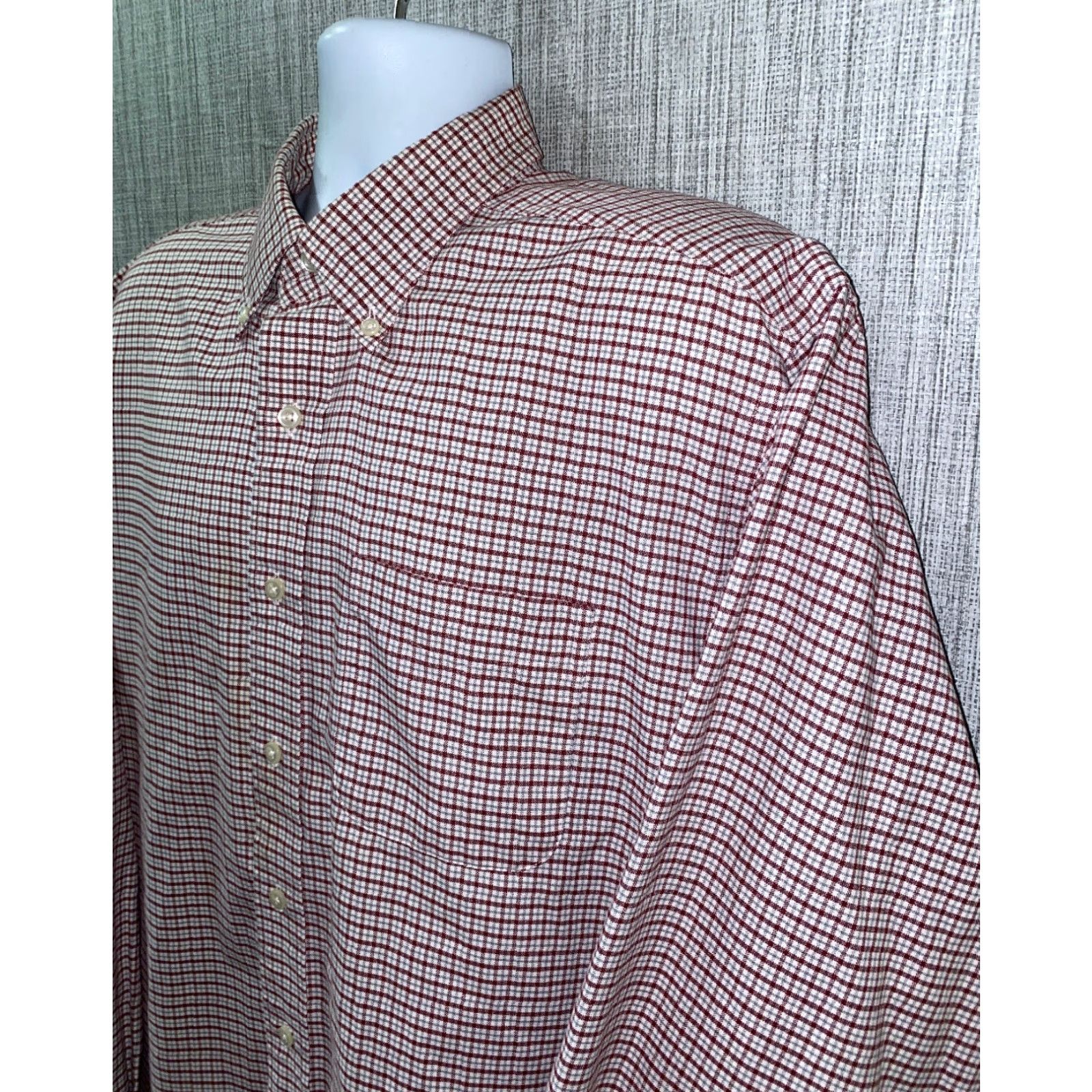 Vintage LL Bean Mens Red/White Checkered Long Sleeve Button Front Shirt 17.5 EUC Size US XXL / EU 58 / 5 - 2 Thumbnail