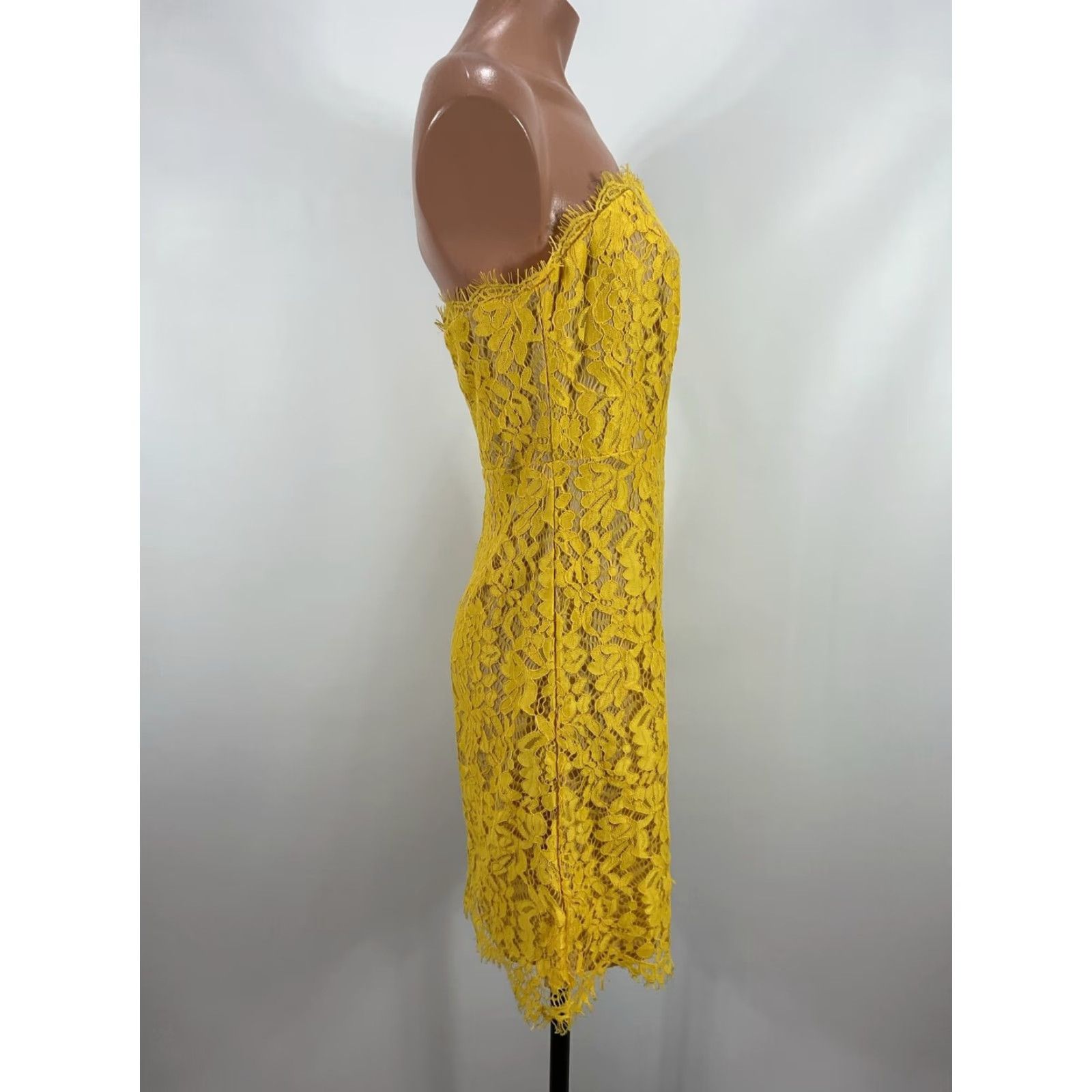 Lulus Womens Coquette Party Going Out Maci Lace Strapless Mini Dress Sz M Yellow  Dress