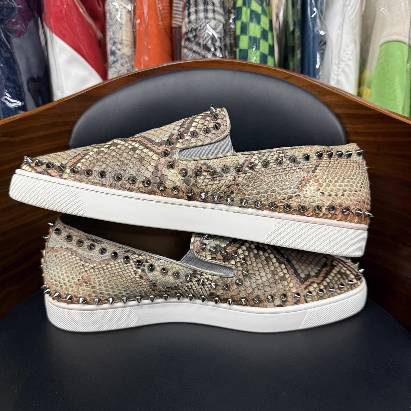 Christian Louboutin Christian Louboutin Snakeskin Studded Slip-On K15 Size US 11.5 / EU 44-45 - 7 Thumbnail