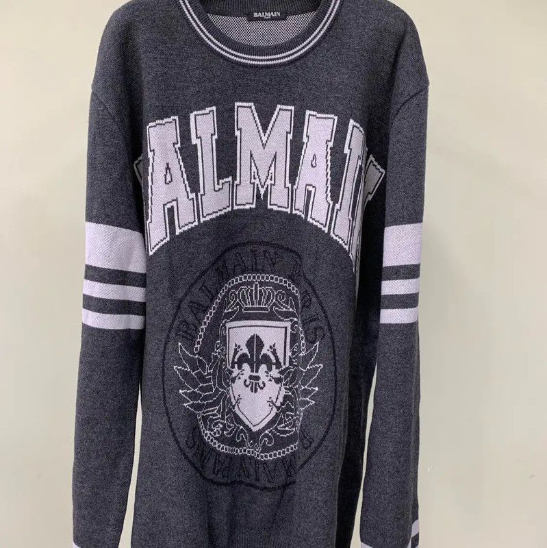 Balmain Balmain Gray Cotton Long Sleeve Sweater 0089 Size US XL / EU 56 / 4 - 1 Thumbnail
